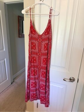 NATURAL LIFE Red Bandana Print Maxi Slip Dress
